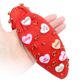 Gledola Love Wide Pink Heart Headbands Knotted hair band Hairpiece for Women Valentines Day (Red-Love, Wide)