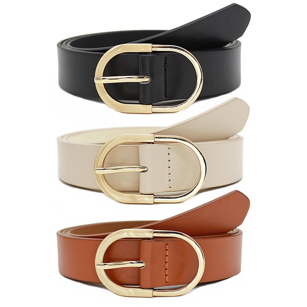 Longwu 3 Pack Women's Leather Belts for Jeans Pants, Fashion