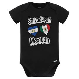 Really Awesome Shirts Salvadoran Mexican Flag Heart Combo El Salvador Mexico Baby Bodysuit Distressed (Black), 6-9 Months Black