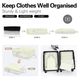 Compression Packing Cube Set for Suitcase, Luggage, Travel Organiser Set, Travel Clothes Bags, Suitcase Organiser Set, Packing Bags for Suitcase, Waterproof Packing Cubes, Travel Essentials (Beige, 7