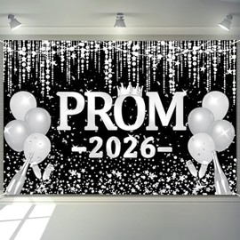 Prom Decorations 2026 Banner 72" x 48" Backdrop Graduation Prom Party Supplies Black and Silver Photography Congrats Grad Decor Background for Indoor Outdoor Garden,Yard,Party Home Decor