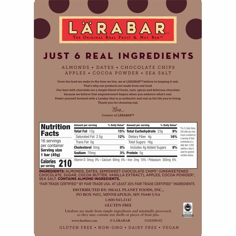 Larabar Almond Butter Chocolate Chip, Gluten Free Vegan Bars, 16