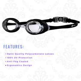 Blithetic Junior Anti Fog Swim Goggles, Shortsighted Myopia Swimming Goggles for Nearsighted Vision Multi Colors Child-Black Myopia 200