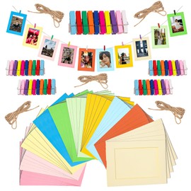Mardatt 105pcs Colorful Paper Picture Frames Set Includes 7" Hanging Photo Frames with Mini Wooden Clips and Ropes for Home School Wedding Office Decor