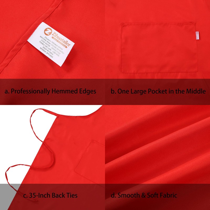 Zihuatailer Red Cooking Aprons for Women | Red Kitchen Aprons