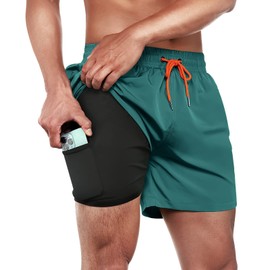 BRISIRA - Bañador para hombre, de secado rápido, 5 pulgadas, con forro de compresión y bolsillo con cierre, Azul, 38