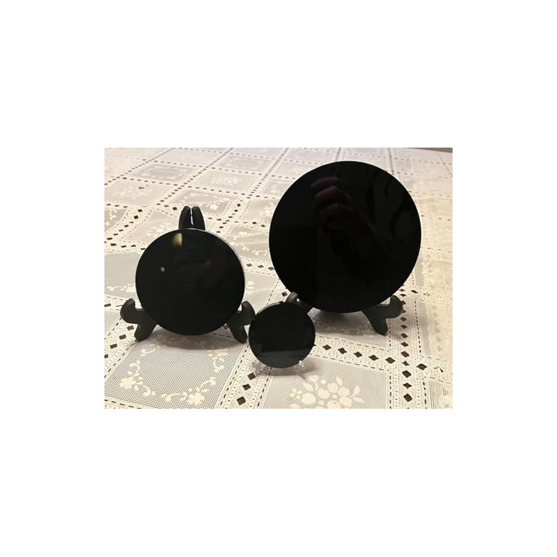 CrystalsAhoy Obsidian Mirror, 5.5" Round Scrying Mirror, Freestanding, Modern Style,