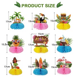 GEBETTER Pack of 9 Hawaiian Party Decoration Table Decoration Luau Honeycomb Centrepieces Tropical Artificial Decoration for Theme Party Aloha Beach Party Summer Holiday Birthday