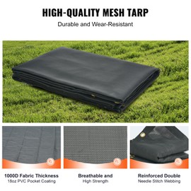 Happybuy Mesh Tarp for Dump Trucks, 7x22 ft, Durable PVC Black Cover, 5.5" Dual Pocket, 18oz, Brass Eyelets, Strong Double Stitch Webbing for Manual/Electric Systems