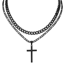 JJDreams Men's Cross Chain Punk Double Necklace with Cross Pendant Stainless Steel Necklace for Men Women, Stainless Steel, No Gemstone