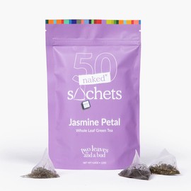 Two Leaves and a Bud Jasmine Green Tea, Whole Leaf Green Tea in Eco-Friendly Unwrapped Sachets, Resealable Bag, Dried with Jasmine Petals, 50 Sachets (Pack of 1)