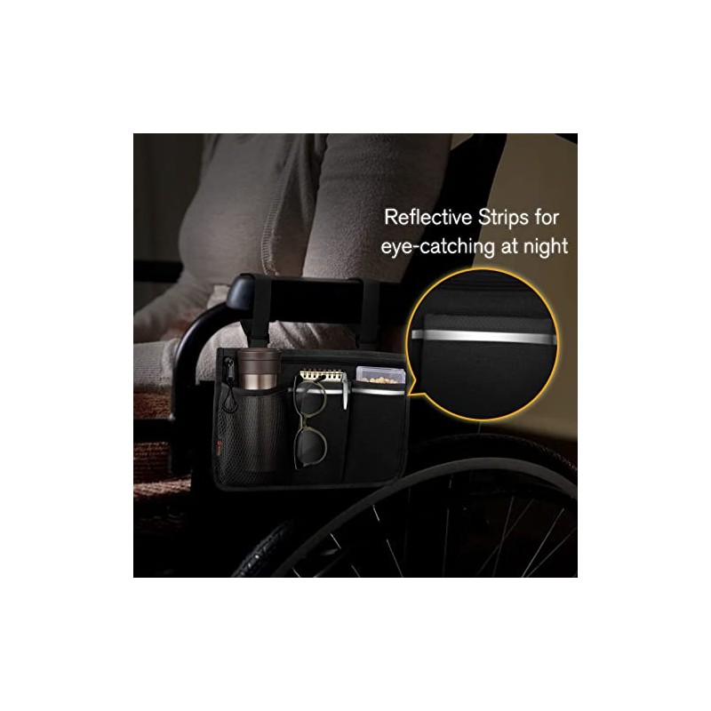 FINPAC Wheelchair Side Storage Bag w/Reflective Strips & Name Card