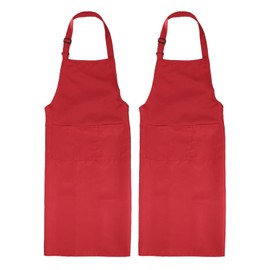 sourcing map 2 Pack Kitchen Cooking Aprons 90x69cm Adjustable Bib Waterproof Chef Apron with 3 Pockets for Men Women Chef, Red