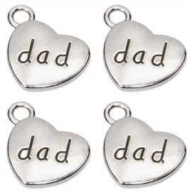 Tupalizy 10PCS Love Dad Heart Charms Pendant Beads for Jewelry Making Bracelets Necklaces Earrings Bangles Keychains Accessories DIY Crafts Father’s Day Christmas Birthday Gifts Party Decors, Silver