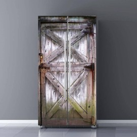 Self Adhesive Vinyl Refrigerator Wrap Set - Distressed Effect Rustic Dutch Door Mural - Removable Fridge Sticker - Peel and Stick Full Door Cover Decal - Rustic Kitchen Decor