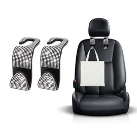 Ohleats 2 PCS Bling Car Seat Headrest Hooks, Crystal Rhinestone Back Seat Hanging Storage Organizer, Vehicle Seat Hanger Holder for Purse Handbag Coat, Interior Car Accessories (White)