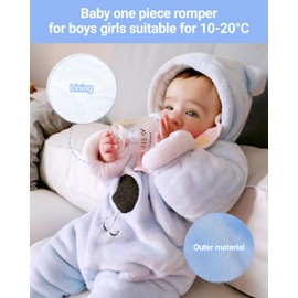 Baby Hooded Rompers Flannel Winter Outfits Boys Girls Snowsuits Feet Covered Jumpsuit, 9-12 Months
