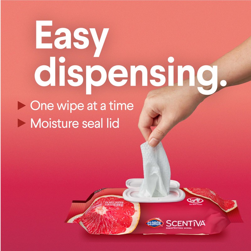 Clorox Scentiva Disinfecting Wipes, Grapefruit and Orange Blossom, 75 Ct.,