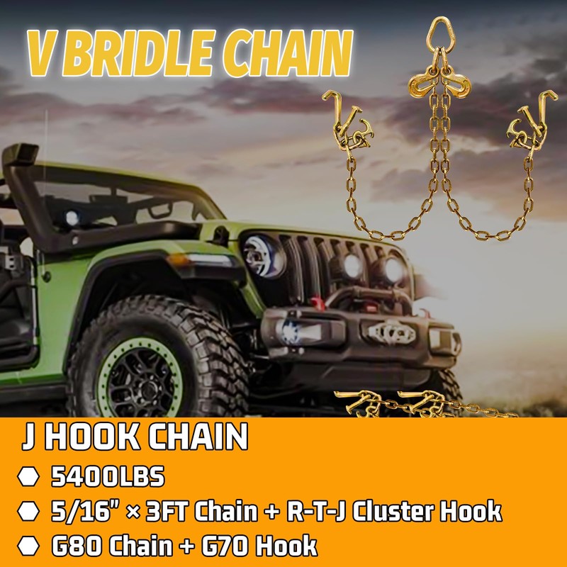 SENKEYFE V Bridle Tow Chain|G80-5/16 Inch × 3 Foot Bridle