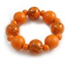 Chunky Wood Bead with Animal Print Flex Bracelet in Orange/Size