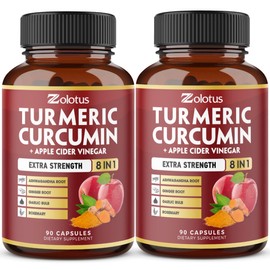 2packs 90 Capsules Turmeric Curcumin + Apple Cinder Vinegar Capsules, 6 Month Supply with Ashwagandha, Ginger, 95% Standardized Curcuminoids, Joint & Absorption Support
