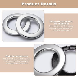 Curtain Grommets, 35Pcs Curtain Eyelet Rings, Inner Diameter 43mm Round Plastic Rings Clips for Window Shower Locker Room Door Curtains Matte (Silver)
