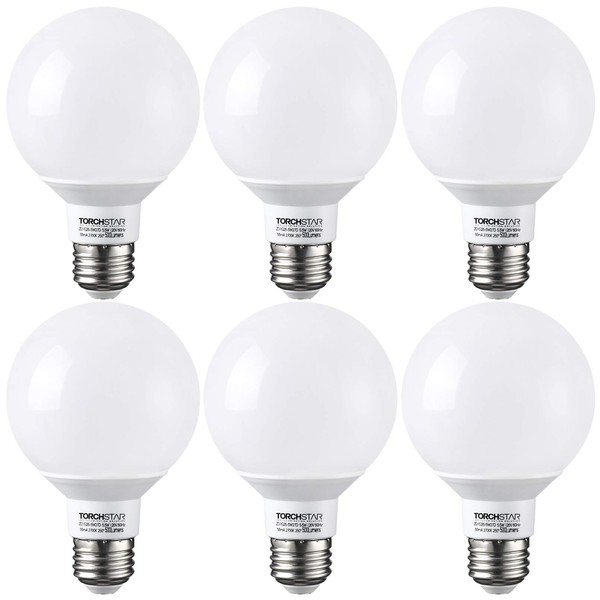 TORCHSTAR G25 LED Light Bulb, 60W Equivalent, 2700K Soft White, Dimmable, 5.5W Vanity Light Bulbs, UL-Listed, Pack of 6
