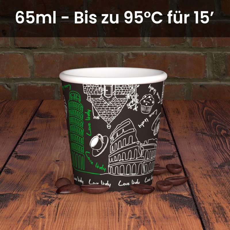 200 Paper Coffee Cups 65ml Italy Black Eco-Friendly Biodegradable Disposable