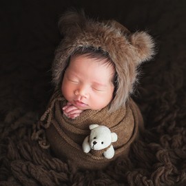 Zeroest Baby Photography Props Bear Hats Blanket Newborn Photo Shoot Outfits Infant Photos Hat Stretch Wrap (Coffee)