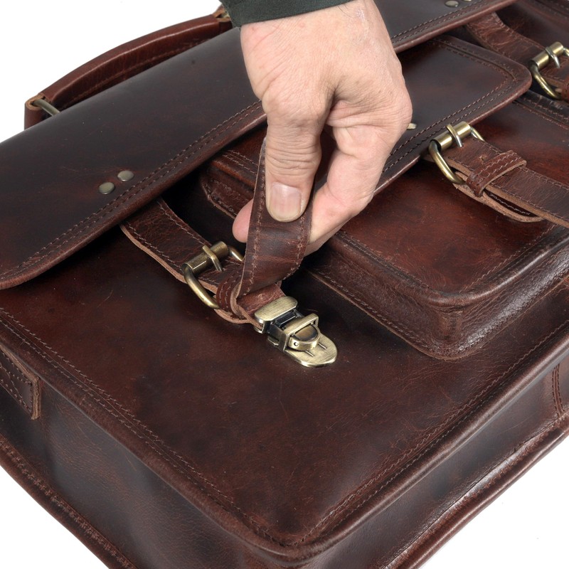 18-Inch Dark Brown Premium Leather Messenger Bag for Men &