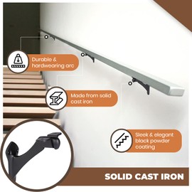 Set of 4 Heavy Duty Metal Handrail Brackets - Cast Iron Hand Railing Brackets for Stairs - Black Powder Coat Steel Banister Support for Indoor, Outdoor Stairway Mounting Hardware Included