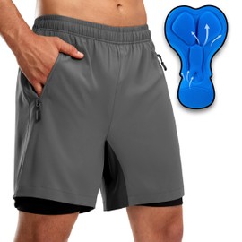 Men's Mountain Bike Shorts 3D Padded Loose-fit Biking Riding Cycling Bicycle Biker Cycle Padding Shorts for Men Zipper Pockets(Grey Black,L)