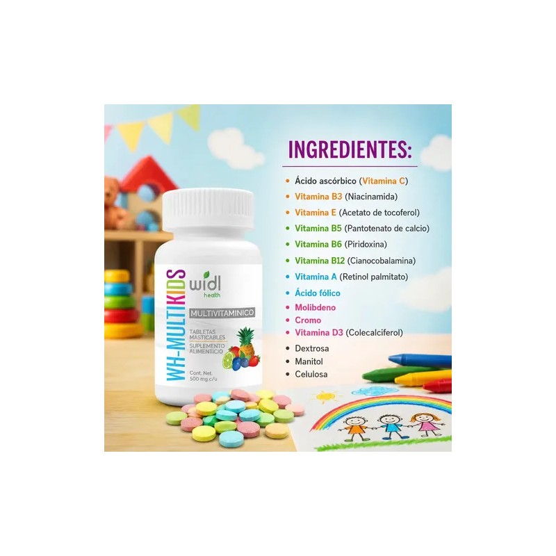 Multivitamínico Niños Widl Health 120 Tab Masticables Sabor Limón Mora