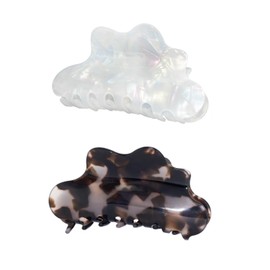 COLLIBEL Claw Clips 4.1 Inch Cute Cloud Shape Tortoise Acrylic Hair Accessories for Thick and Thin Hair Stylish 2pc Set Hair Clips for Women Teen Girls (Shell white+Black Tortoise)
