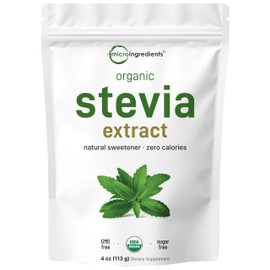Pure Organic Stevia Powder, 4 Ounces, 706 Serving, Highest Grade Stevia Green Leaf Extract Reb-A, Reduced Bitter Aftertaste, 0 Calorie, Natural Sweetener, Sugar Alternative, Keto Friendly