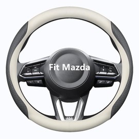 HAOTULE Nappa Leather Slim Stylish Steering Wheel Cover， for Mazda Steering Wheel Cover Interior Conversion,white