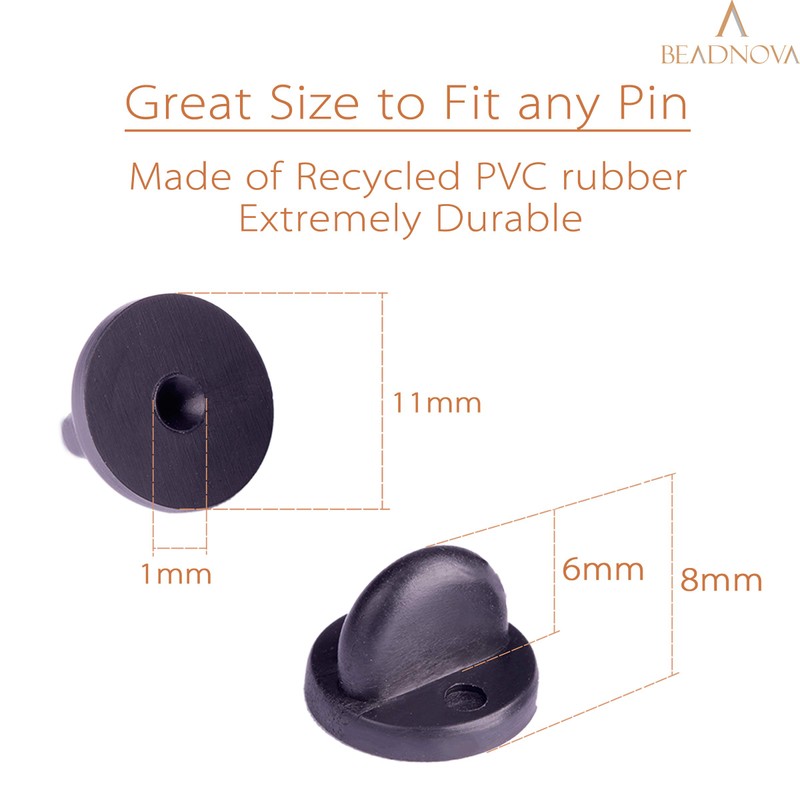 BEADNOVA Rubber Pin Back Butterfly Clutch Backings Pin Cap Replacement
