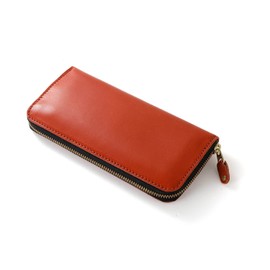 Naru Genuine Tochigi Leather Long Wallet, Men's, Women's, Large Capacity, Thin Coin Purse, Card Case, Zip Around Fashion, Popular, Brand, Made in Japan, brick