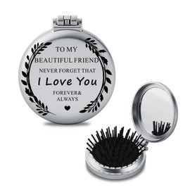 Ancnoz Friendship Fold Up Hair Brush with Mirror Gifts for Best Friends Lightweight Portable Compact Travel Pocket Makeup Mirror for Bestie BFF Graduation Birthday