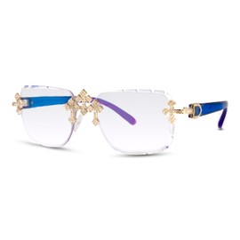 Iced-Out Triple Cross Sunglasses — Frameless Diamond-Cut Luxury Shades for Men & Women | Hip-Hop Fashion Eyewear, UV400 Protection - Clear Gold Finish
