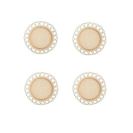 4 Pcs Handmade Rattan Coasters Bamboo Boho Woven Wicker Coffee Drinks Placemats for Hot Drink Cup Mat, Photography and Home Table Decor(S)
