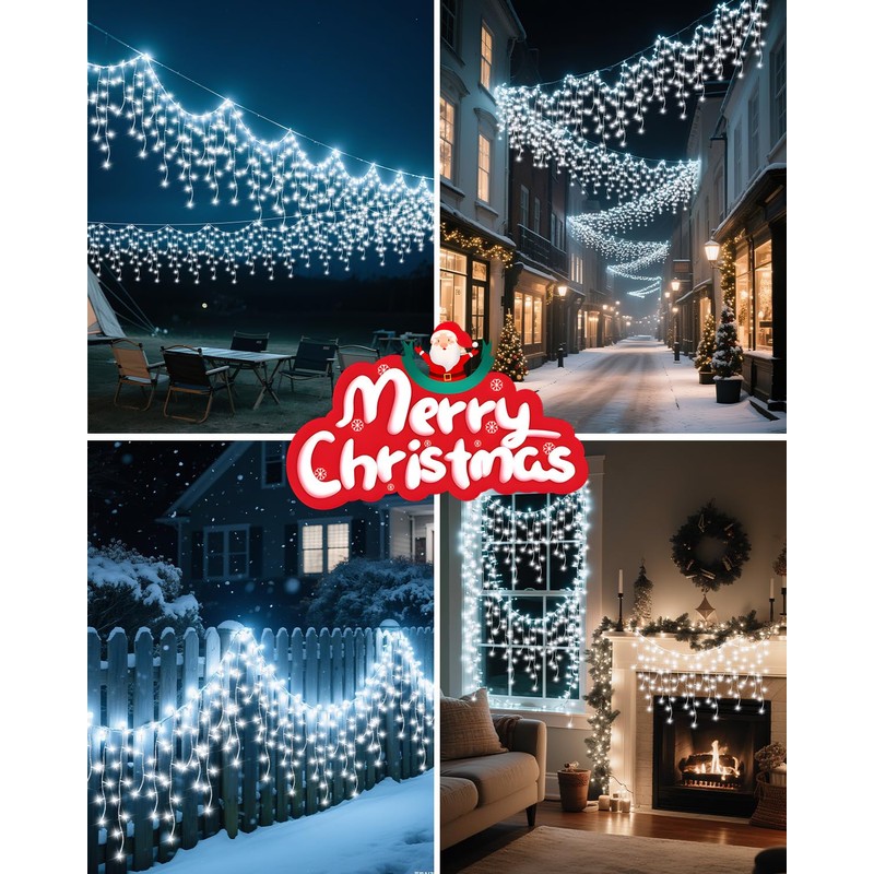 Vynoblip Christmas Icicle Lights Outdoor,8 Modes Indoor Decor String Lights