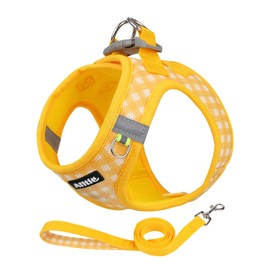 AIITLE Adjustable Dog Harness and Leash Set, Step in No Pull Pet Harness, Soft Mesh Reflective Plaid Vest Harnesses for Small Dogs Puppy and House Cats Outdoor Walking Running Yellow XS