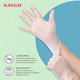 KAYGO Disposable Vinyl Gloves, 100 pack Powder Free Latex Free, 3 Mil,Idea for Home, Cleaning and Food, Clear, KG310,XL