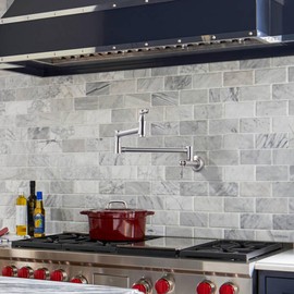 ARCORA Pot Filler Faucet, Modern Brushed Nickel Pot Filler Wall Mount Commercial Stove Faucet with Double Joint Swing Arms Brass Kitchen Pot Faucet