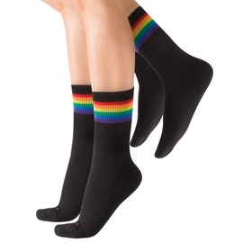 CALZITALY 2 Pairs Unisex Socks with Rainbow Pattern, Cotton Stockings for Men and Women, Grey, White, Black, 35/38-39/42-43/46, Made in Italy, black