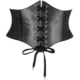 LECTNORE Corset Belt, Black Corset Belt For Women Elastic Waist Belt Costume Waist Belt Lace-Up Elastic Waist Belt Tied Waspie Corset Belts For Women Girls(XL)