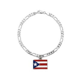 Fashion 21 Women's Puerto Rico Flag Piece 5 mm 10 inches Figaro Chain Anklet Ankle Bracelet (Silver/Figaro Chain)