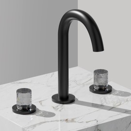 SREEZNX Bathroom Faucets for Sink 3 Hole, Bathroom Sink Faucet Widespread 8 Inch, Matte Black Faucet with Pop Up Drain and Hose