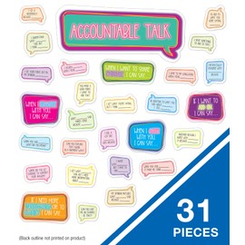 Carson Dellosa Accountable Talk Bulletin Board Set—Sentence Stem Speech Bubbles and Category Topic Signs for Group Discussions and Social-Emotional Learning, Homeschool or Classroom Décor (31 pc)
